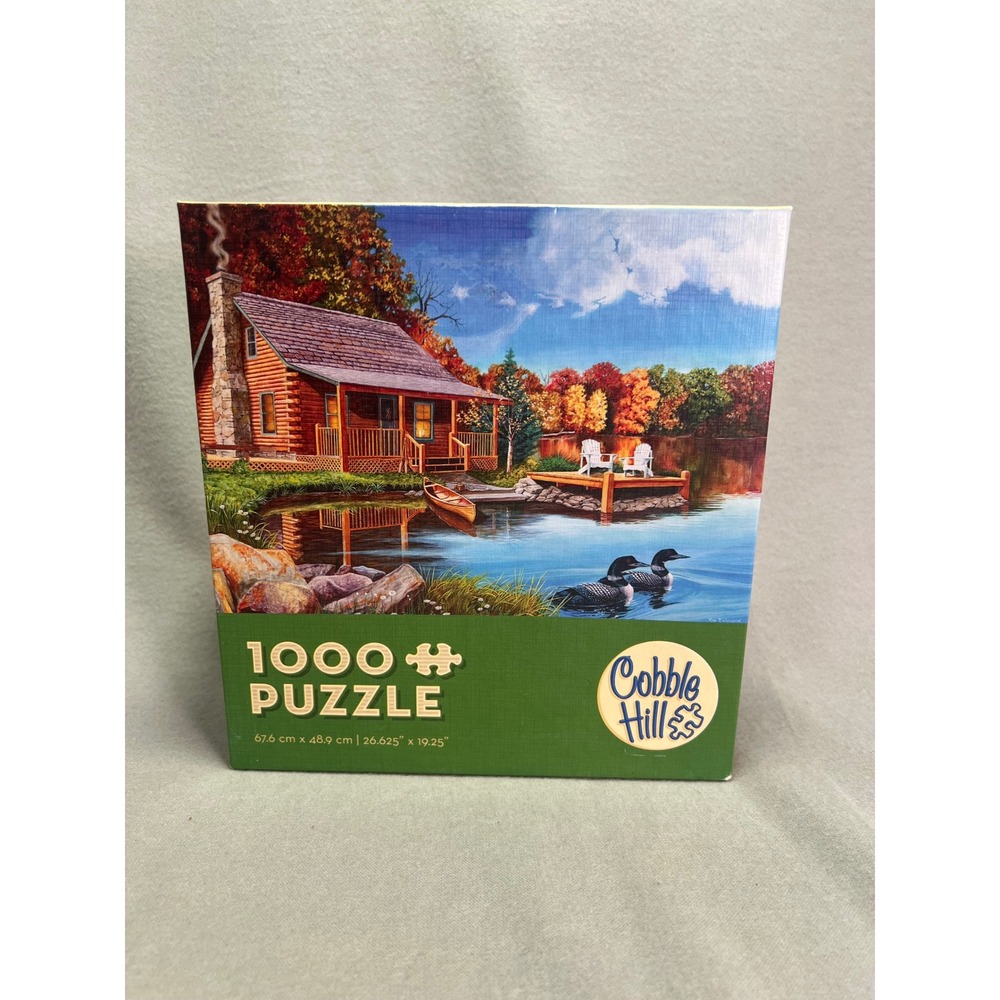 Cobble Hill Jigsaw Puzzle Loon Lake Cabin 1000‎ Pc Nature Premium Linen Texture